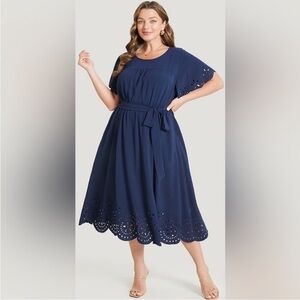 NWT! Navy laser, cut short sleeve belt, dress size 10 or medium